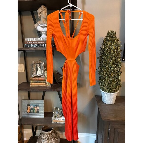 AMUR Araina Knit Cutout Halter Ombre Dip Dye Dress Pumpkin Puree Womens Size Sma - Picture 4 of 6